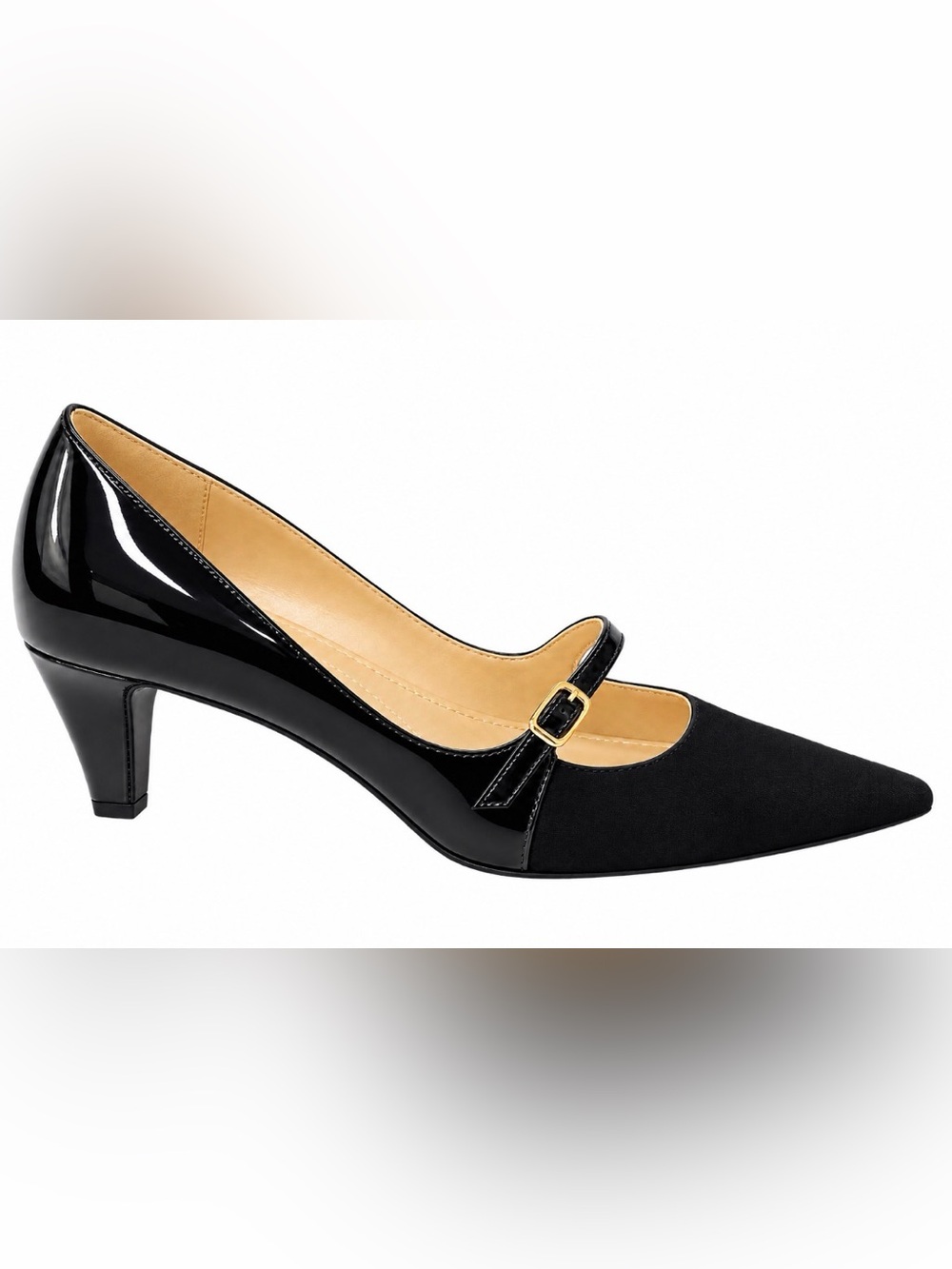 Tahari Black Pointed-Toe Mary Jane Flats with Slim Strap